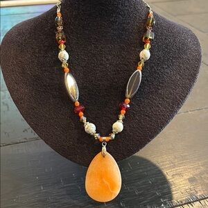 Southwestern Orange Carnelian Agate Necklace Drop Pendant Artisan